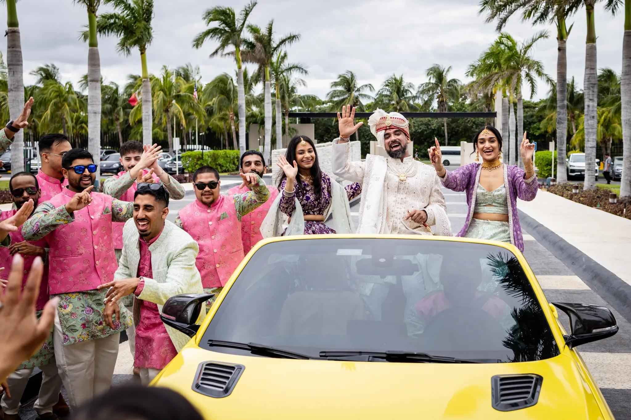 Baraat celebration at a family destination wedding in Mexico