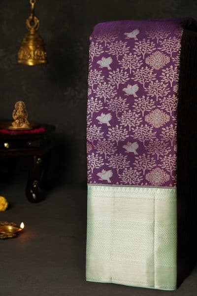 Kancheepuram Silk Dark Purple — pure Kanchipuram silk saree sourced from India for US families by CeremonyVerse