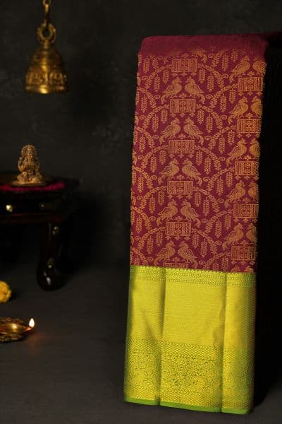 Kancheepuram Silk Maroon — pure Kanchipuram silk saree sourced from India for US families by CeremonyVerse