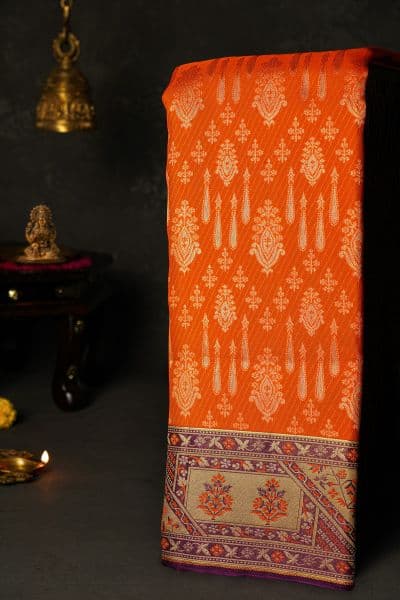 Kancheepuram Silk Orange — pure Kanchipuram silk saree sourced from India for US families by CeremonyVerse