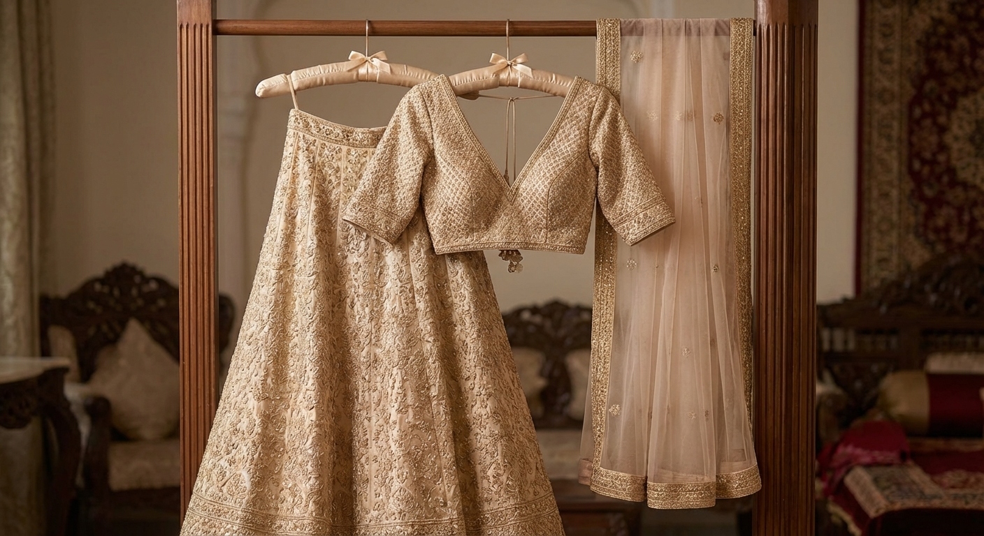 Champagne gold bridal lehenga